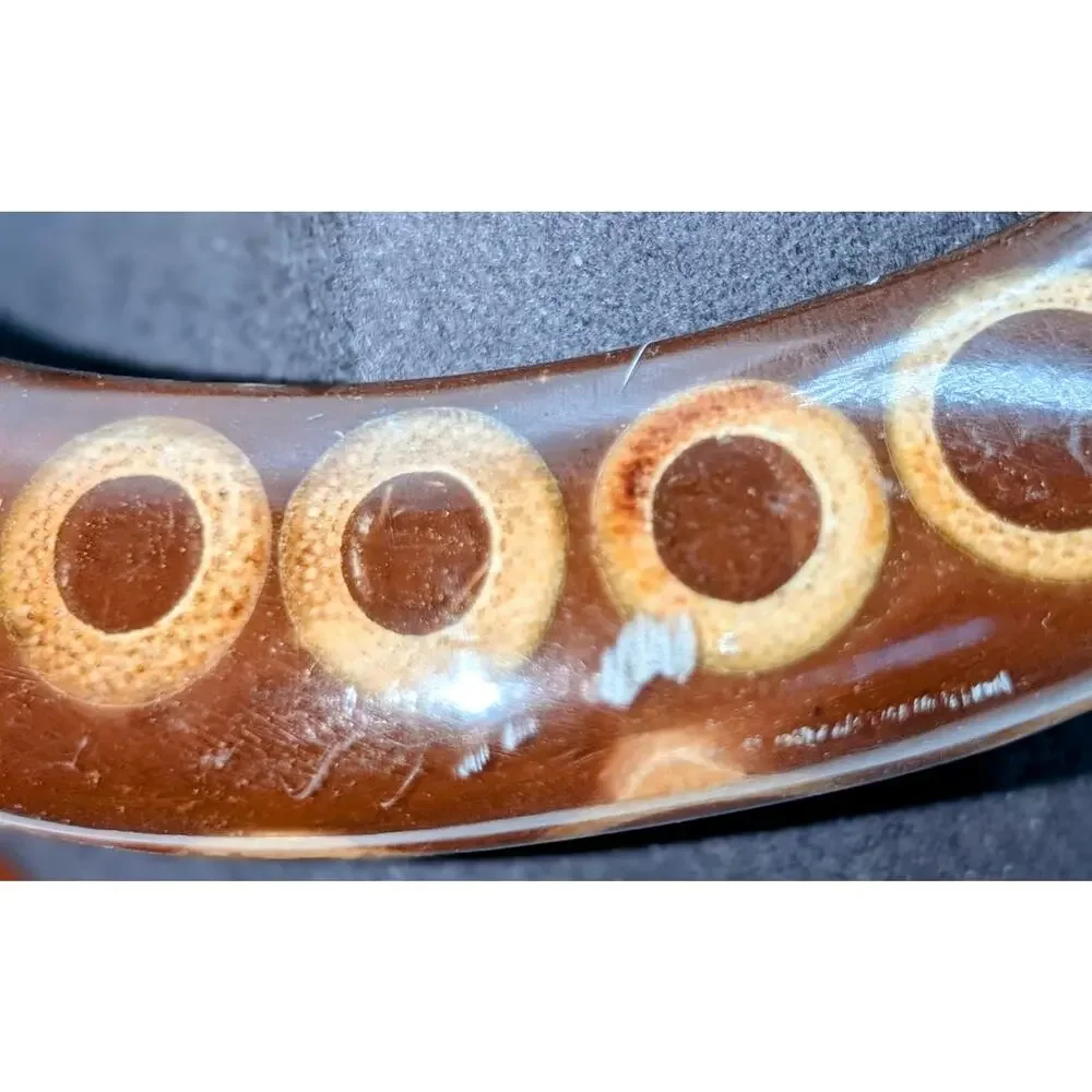 Vintage Kenneth Jay Lane Knife Edge Bamboo Slice Chunky Brown Resin Bangle - Picture 4 of 6